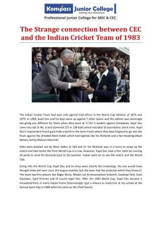 The Strange connection between CEC and the Indian Cricket Team of 1983