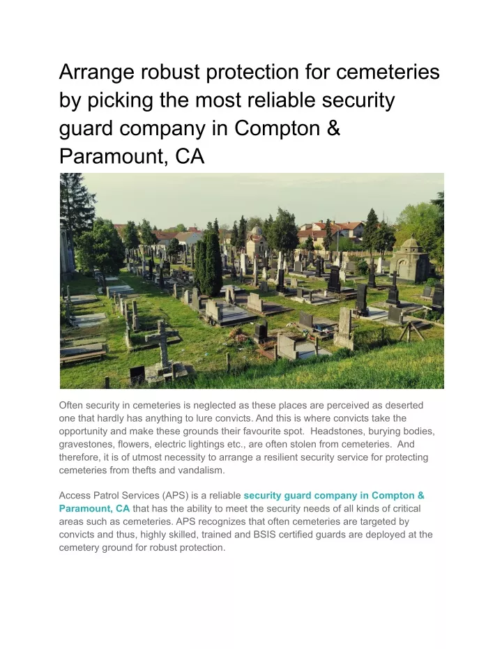 arrange robust protection for cemeteries