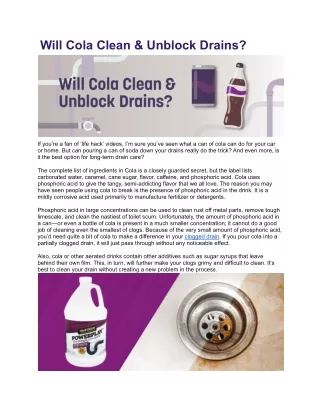 Will Cola Clean & Unblock Drains