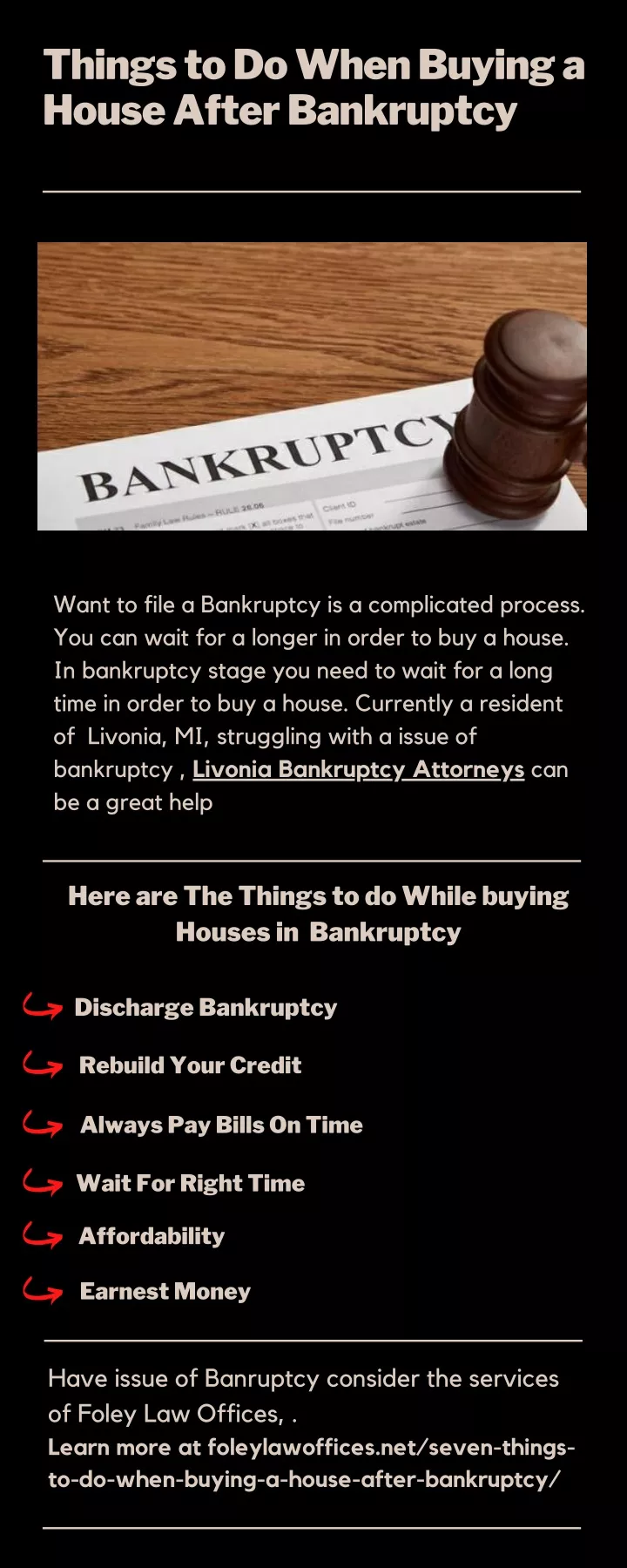 things to do when buying a house after bankruptcy