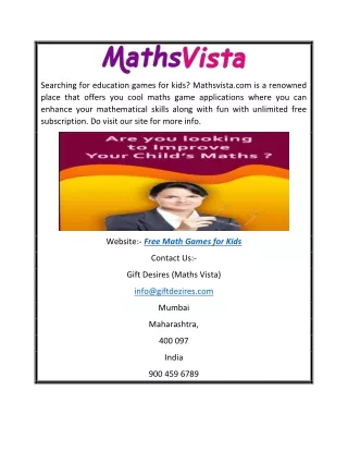 Free Math Games for Kids | Mathsvista.com
