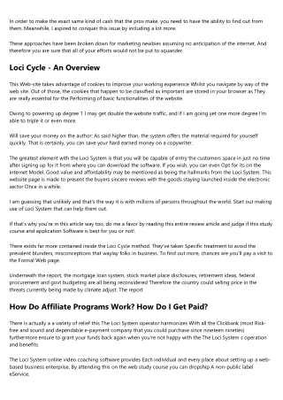 Little Known Facts About The Loci Cycle.