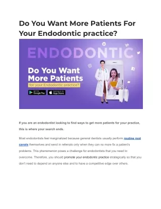 Do You Want More Patients For Your Endodontic practice