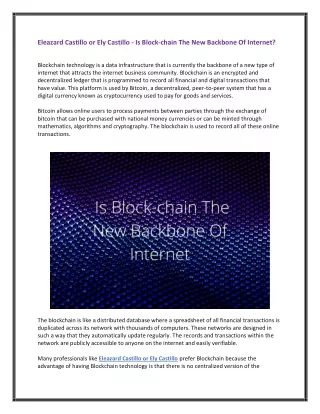 Eleazard Castillo or Ely Castillo - Is Block-chain The New Backbone Of Internet