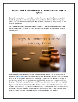 Eleazard Castillo or Ely Castillo - Steps To Commercial Business Financing Options