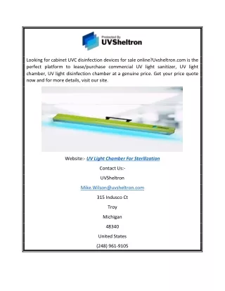 Uv Light Chamber for Sterilization | Uvsheltron.com