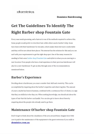 Get The Guidelines To Identify The Right Barber shop Fountain Gate