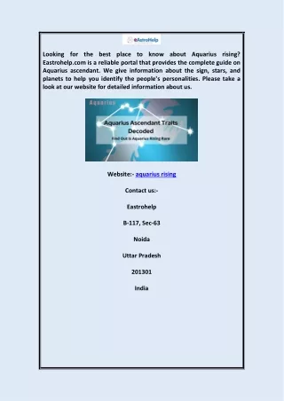 looking for the best place to know about aquarius