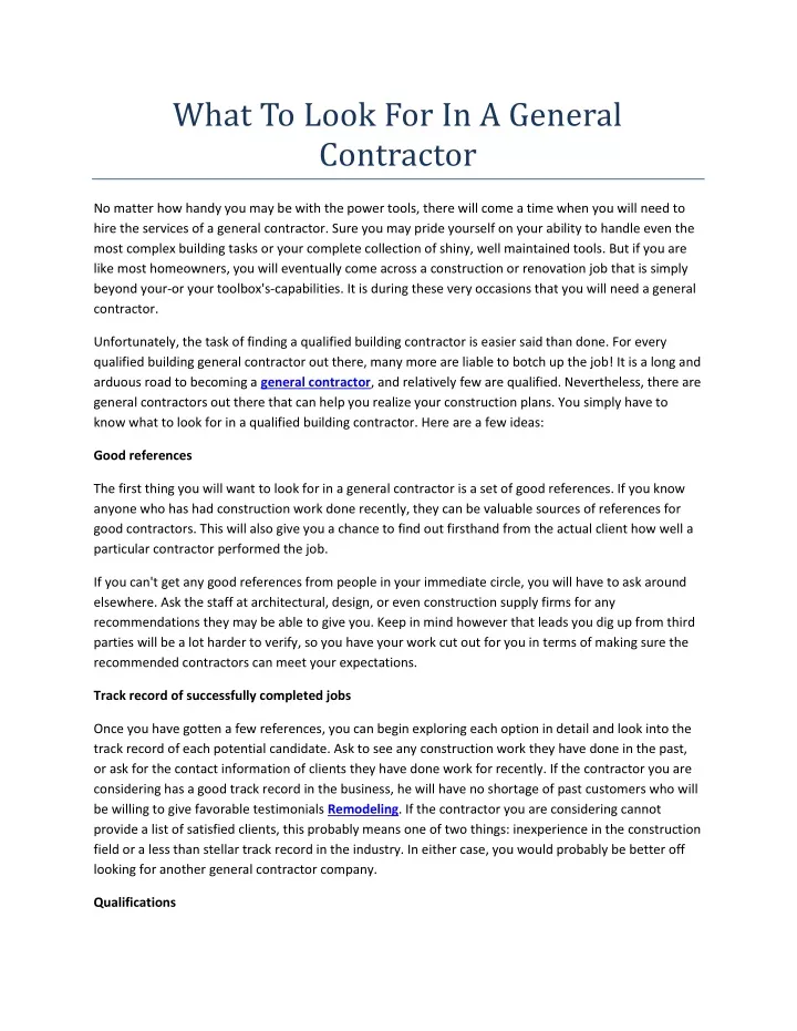 what to look for in a general contractor