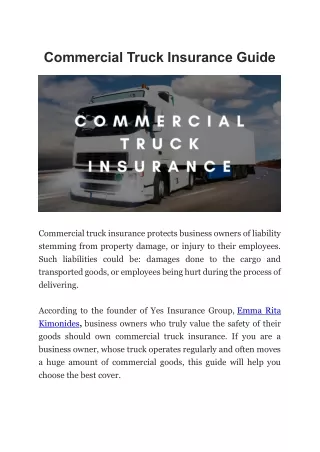 Yes Insurance Fairwork- Commercial Truck Insurance Guide