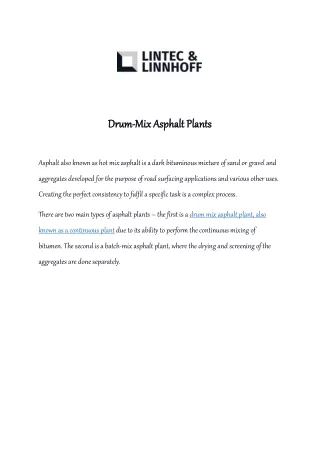 Drum-Mix Asphalt Plants | Lintec & Linnhoff