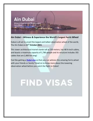 Ain Dubai - Witness & Experience the World's Largest Ferris Wheel