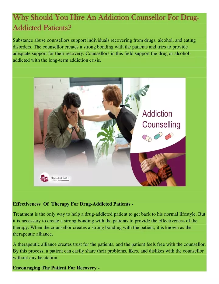 why should you hire an addiction counsellor