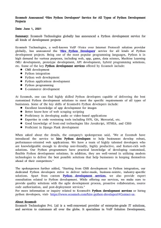 ecosmob announced hire python developers service