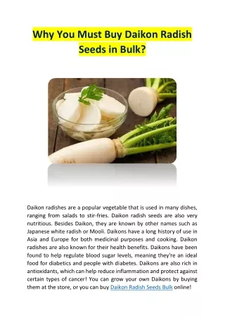 why you must buy daikon radish seeds in bulk