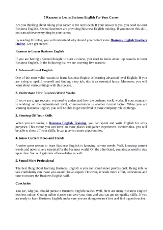 5 Reasons to Learn Business English For Your Career