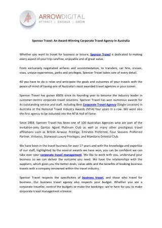 Spencer Travel An Award-Winning Corporate Travel Agency in Australia