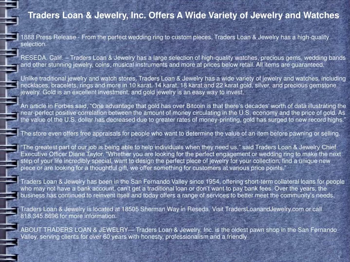 traders loan jewelry inc offers a wide variety