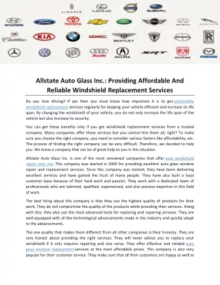 allstate auto glass inc providing affordable