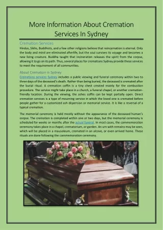 More Information About Cremation Services In Sydney