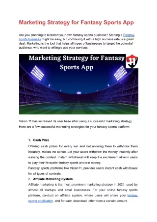 Marketing Strategy for Fantasy Sports App
