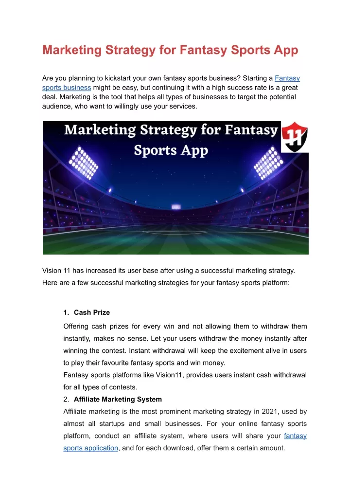 marketing strategy for fantasy sports app