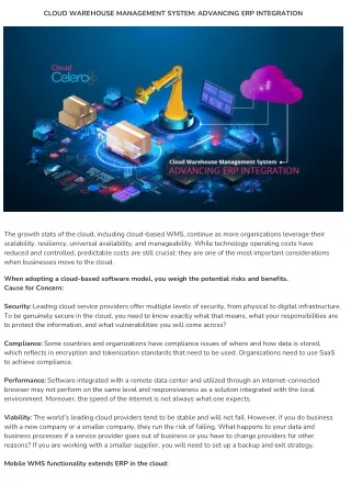 CLOUD WAREHOUSE MANAGEMENT SYSTEM ADVANCING ERP INTEGRATION