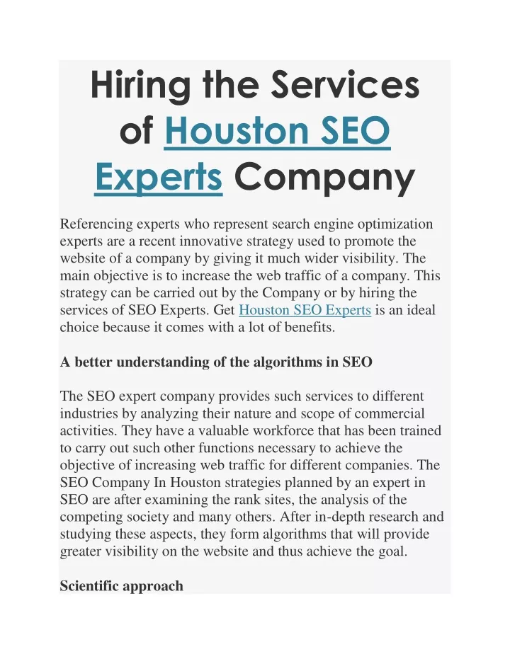 hiring the services of houston seo experts company