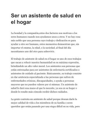 ser un asistente de salud en el hogar