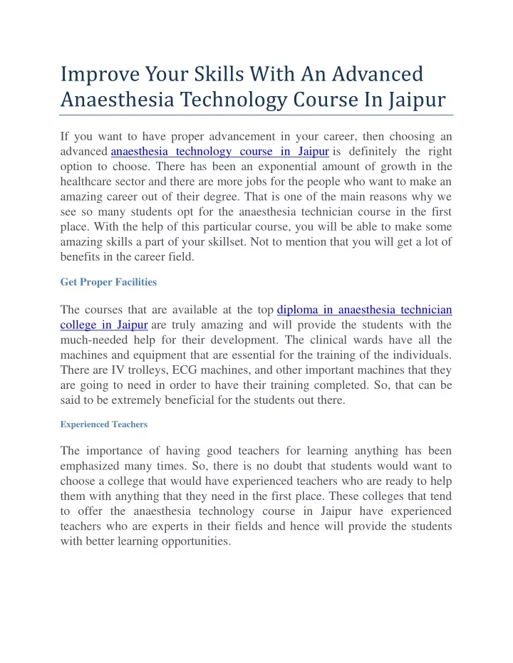 improve your skills with an advanced anaesthesia