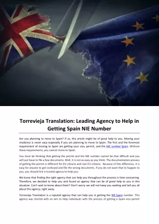 Torrevieja Translation Leading Agency to Help in Getting Spain NIE Number