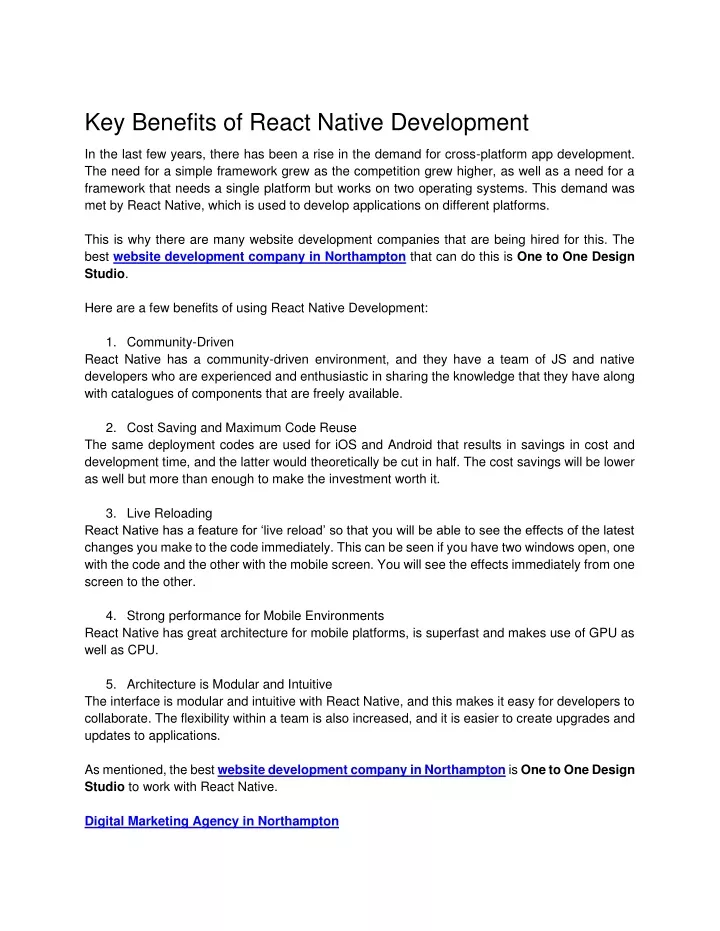 key benefits of react native development