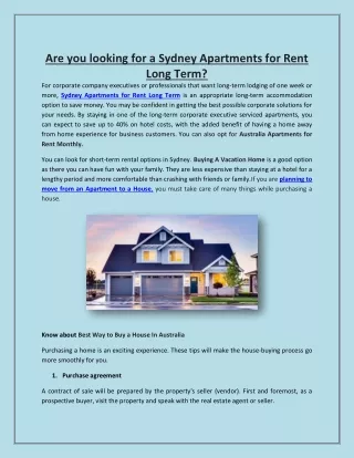 Sydney Apartments For Rent Long Term