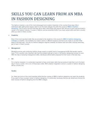 SKILLS YOU CAN LEARN FROM AN MBA IN FASHION DESIGNING