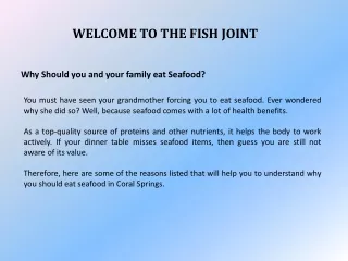 Why Should you and your family eat Seafood