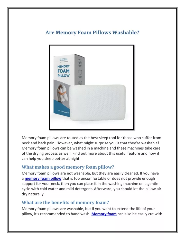 are memory foam pillows washable