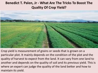 benedict t palen jr what are the tricks to boost the quality of crop yield