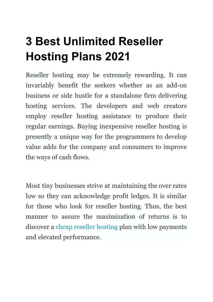 3 best unlimited reseller hosting plans 2021