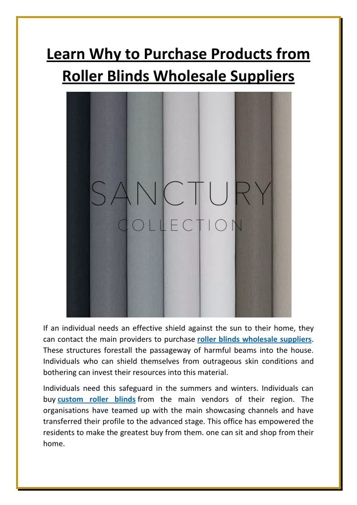 learn why to purchase products from roller blinds