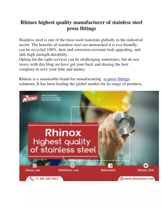Rhinox highest quality manufacturer of stainless steel