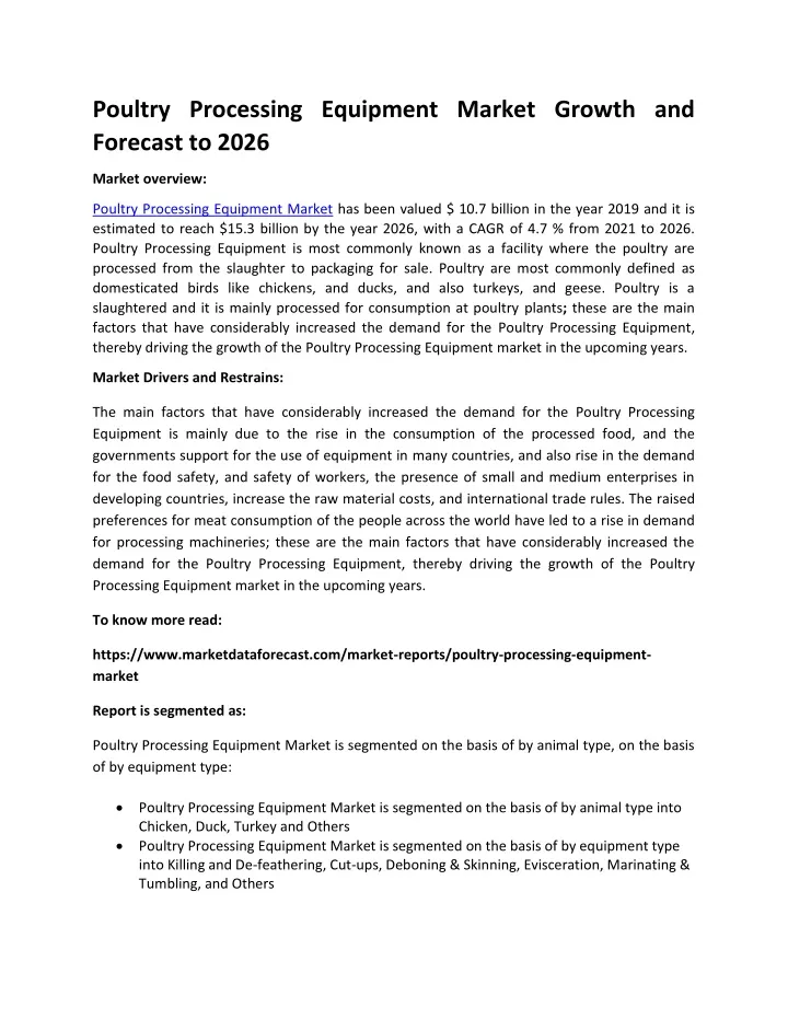 poultry processing equipment market growth