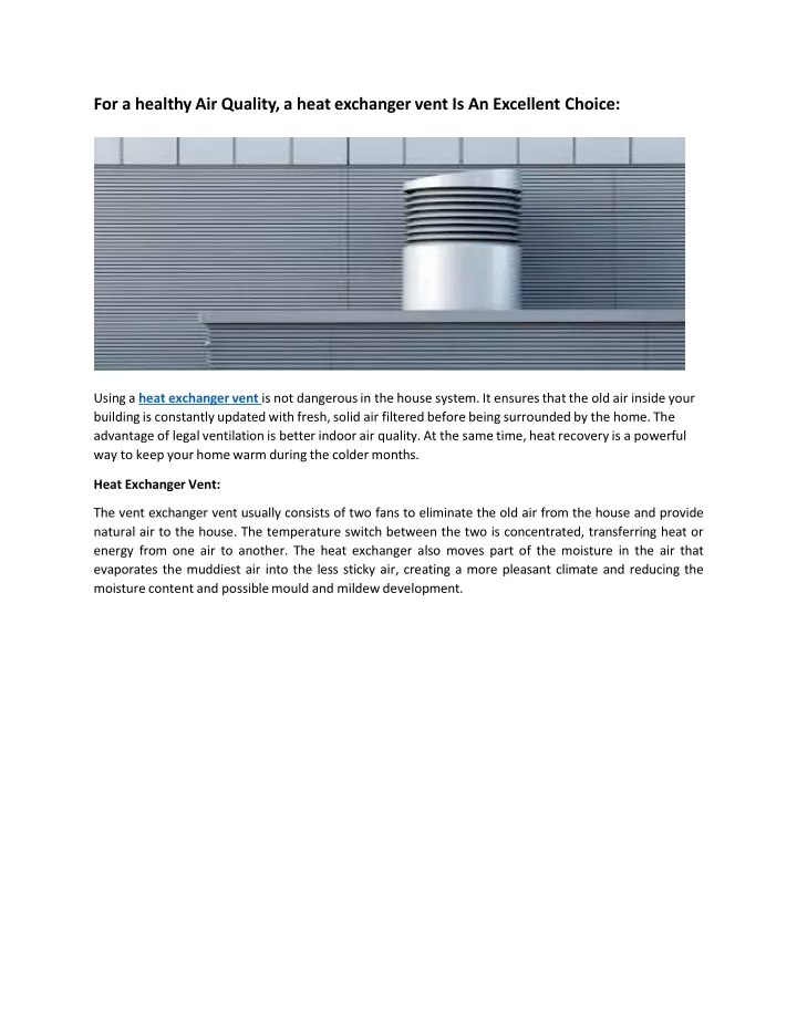 for a healthy air quality a heat exchanger vent