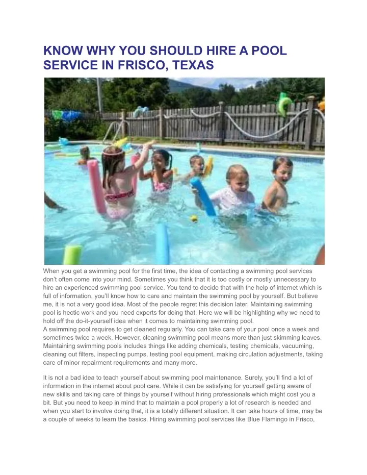 know why you should hire a pool service in frisco