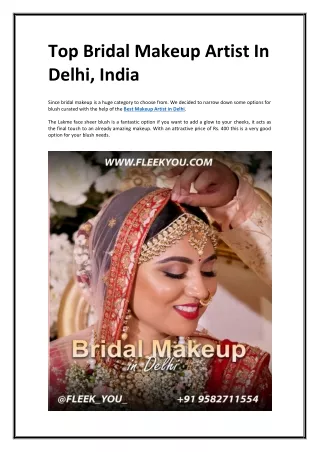 Top Bridal Makeup Artist In Delhi, India