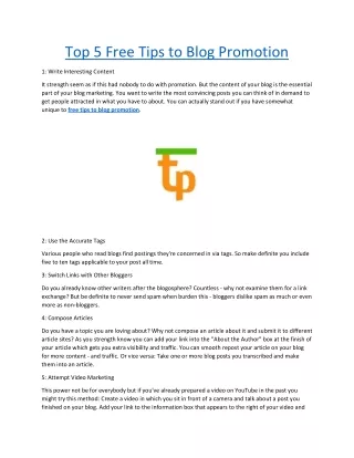 Top 5 Free Tips to Blog Promotion