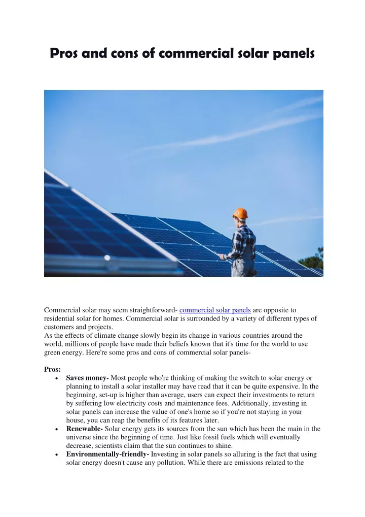 pros and cons of commercial solar panels