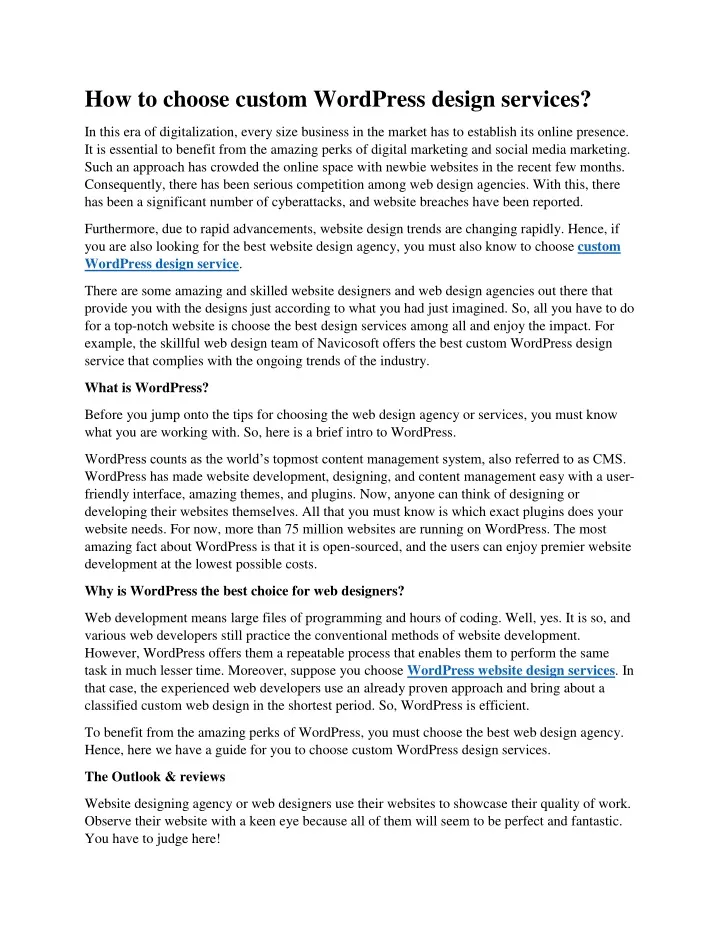 how to choose custom wordpress design services