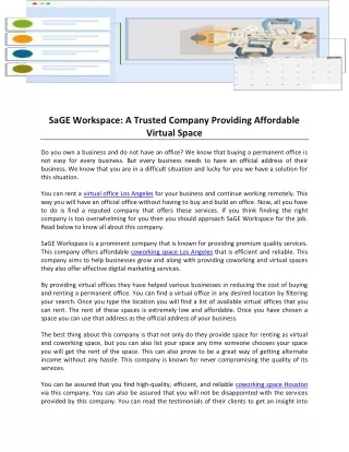 sage workspace a trusted company providing