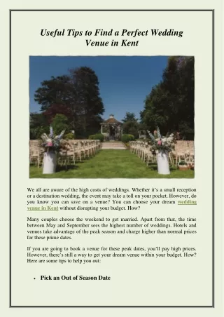 Useful Tips to Find a Perfect Wedding Venue in Kent