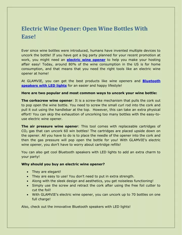 electric wine opener open wine bottles with ease